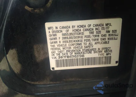 2007 Honda Pilot Ex z USA, uszkodzony, nr VIN 2HKYF18417H537245